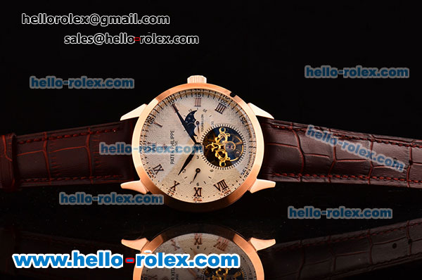 Patek Philippe Grand Complitcations Asia HT1035-Tourbillon Automatic Rose Gold Case with Brown Leather Strap Roman Numeral Markers and White Dial - Click Image to Close